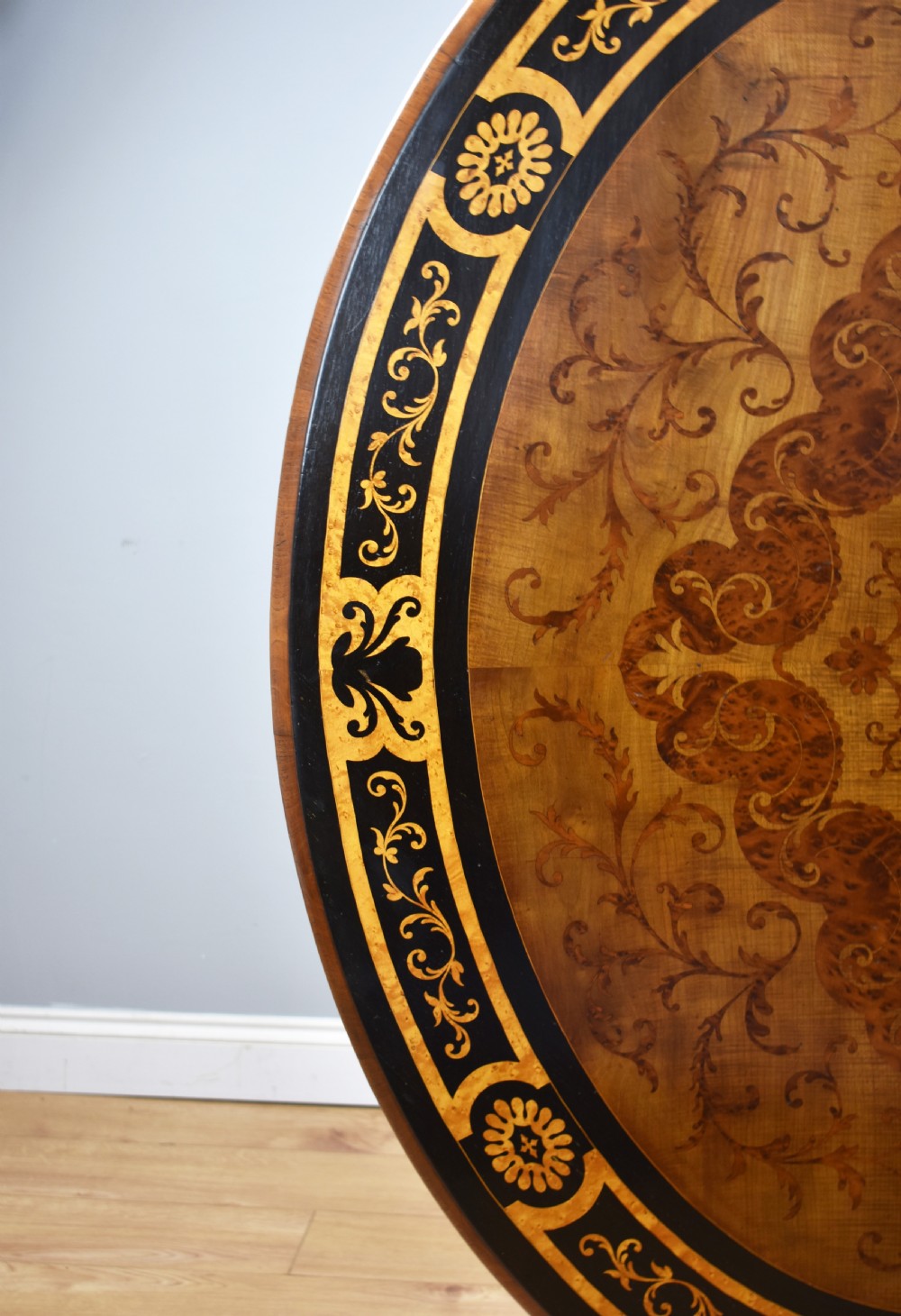 Victorian Burr Walnut & Marquetry Oval Breakfast Table View VI