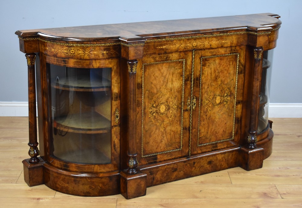 Victorian Burr Walnut Inlaid Credenza