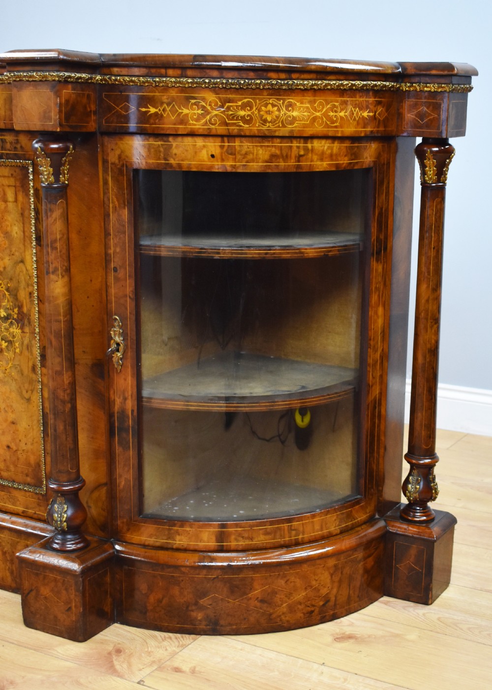 Victorian Burr Walnut Inlaid Credenza View V
