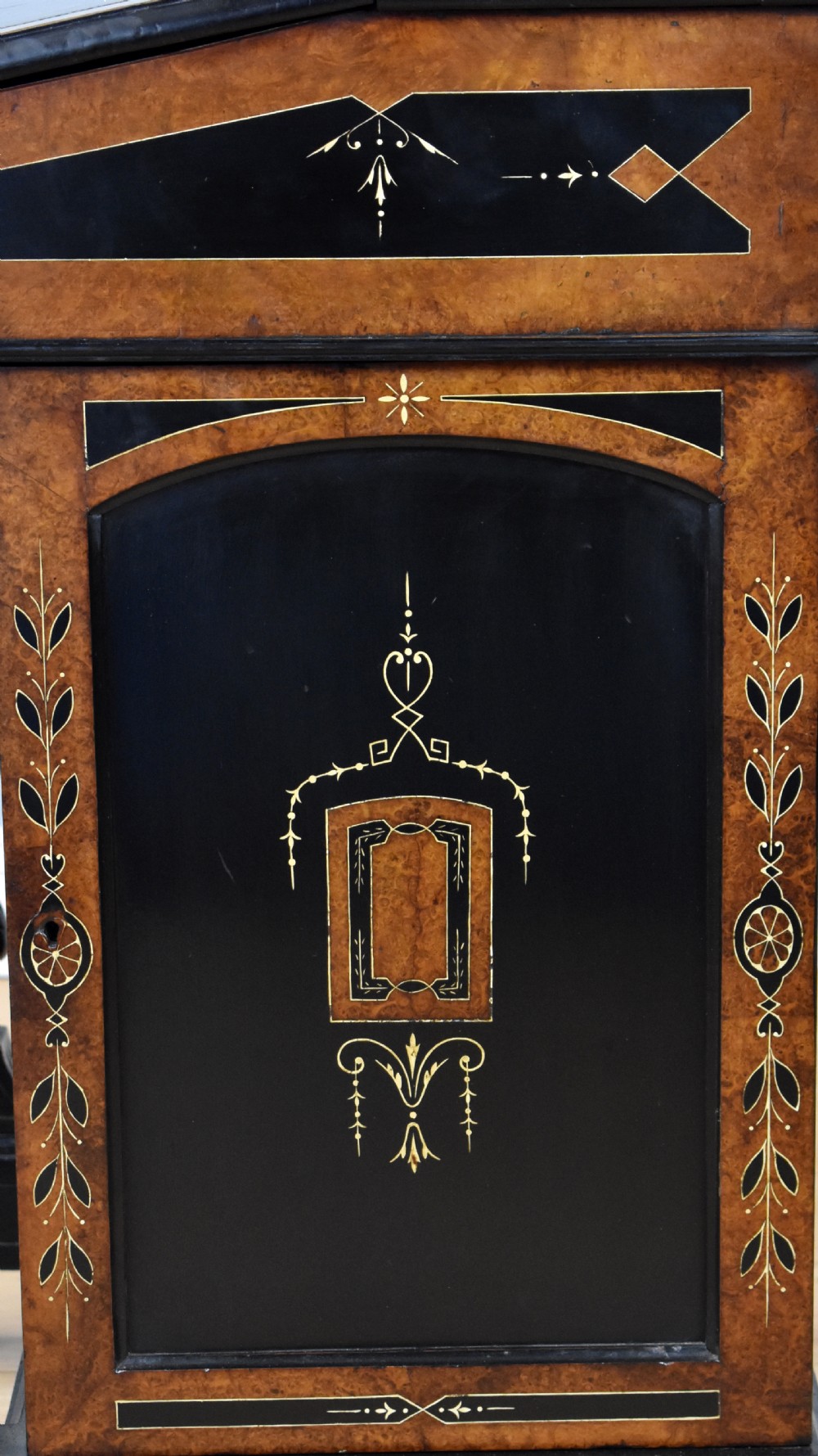 Victorian Ebony and Amboyna Inlaid Davenport View VIII