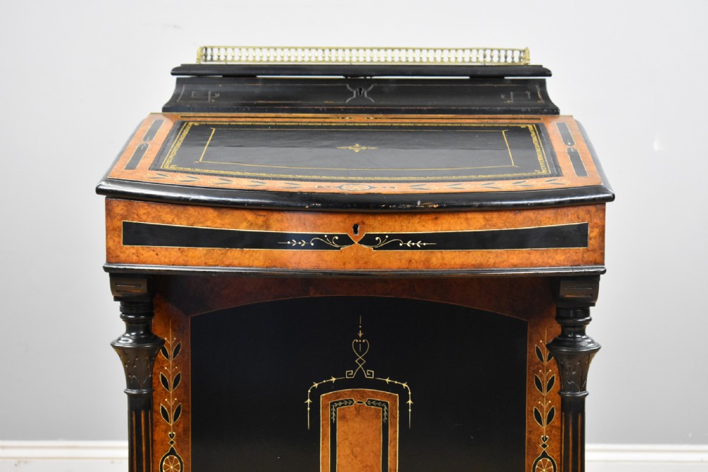 Victorian Ebony and Amboyna Inlaid Davenport View XI
