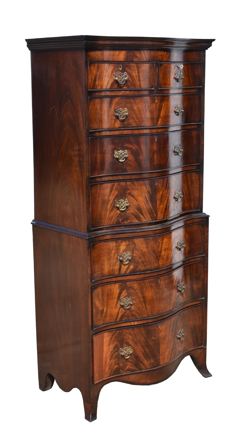 Edwardian Flame Mahogany Serpentine Chest on Chest View II