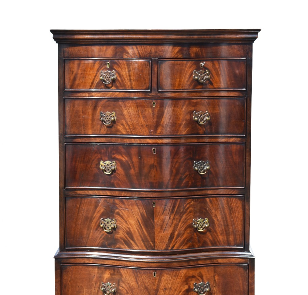 Edwardian Flame Mahogany Serpentine Chest on Chest View III