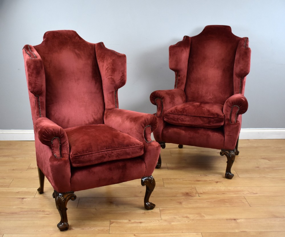 Pair of Antique Wing Back Armchairs View II
