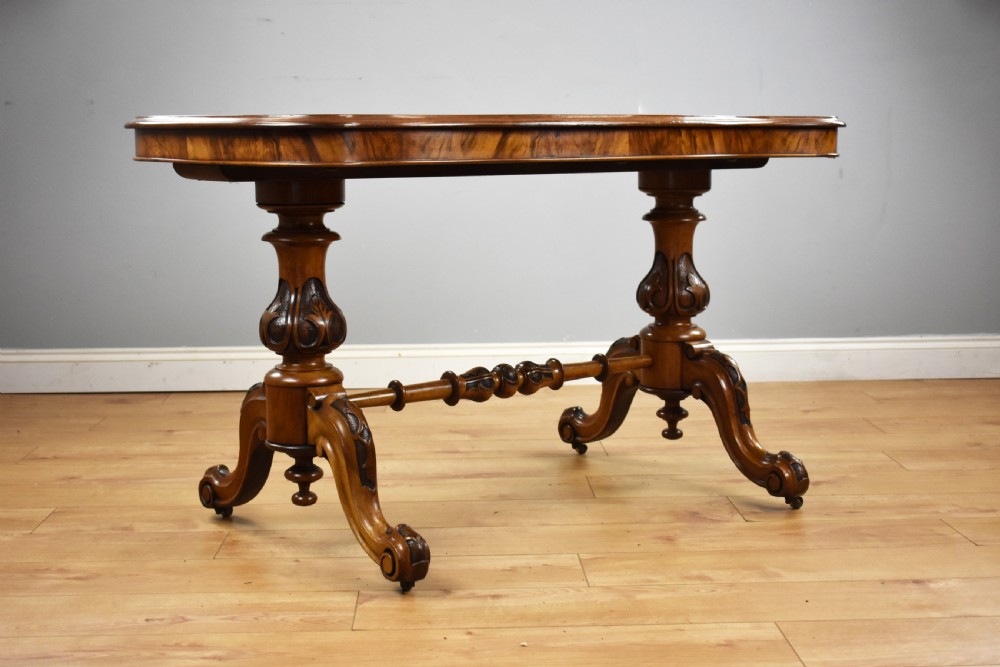 Victorian Burr Walnut Stretcher Table View II