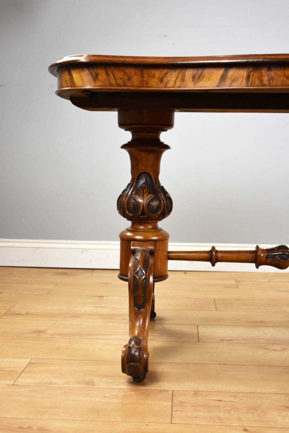 Victorian Burr Walnut Stretcher Table View IV