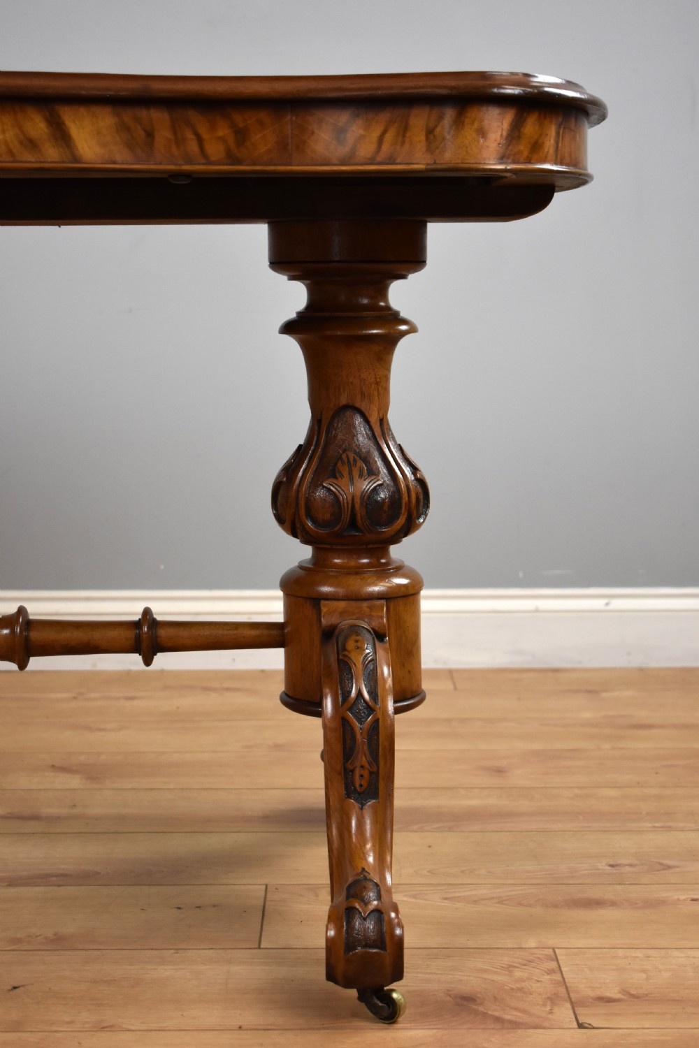 Victorian Burr Walnut Stretcher Table View VI