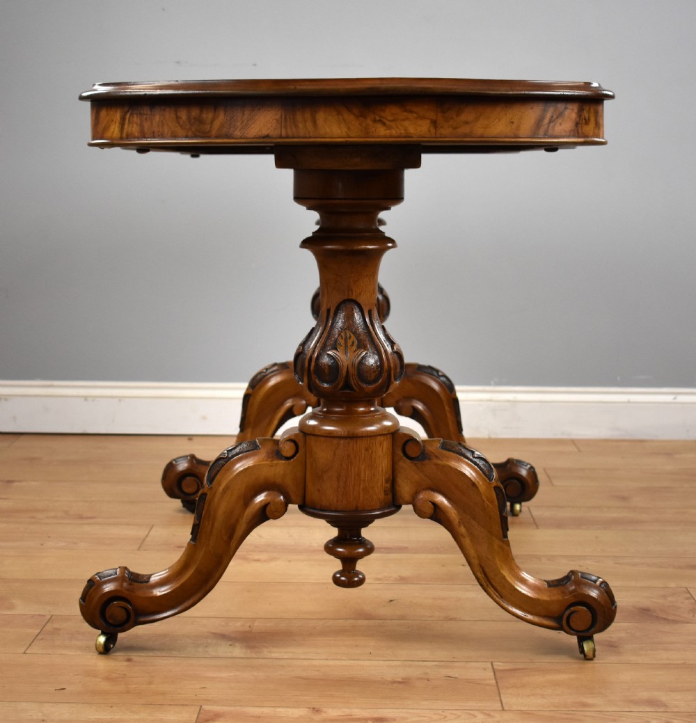 Victorian Burr Walnut Stretcher Table View VII