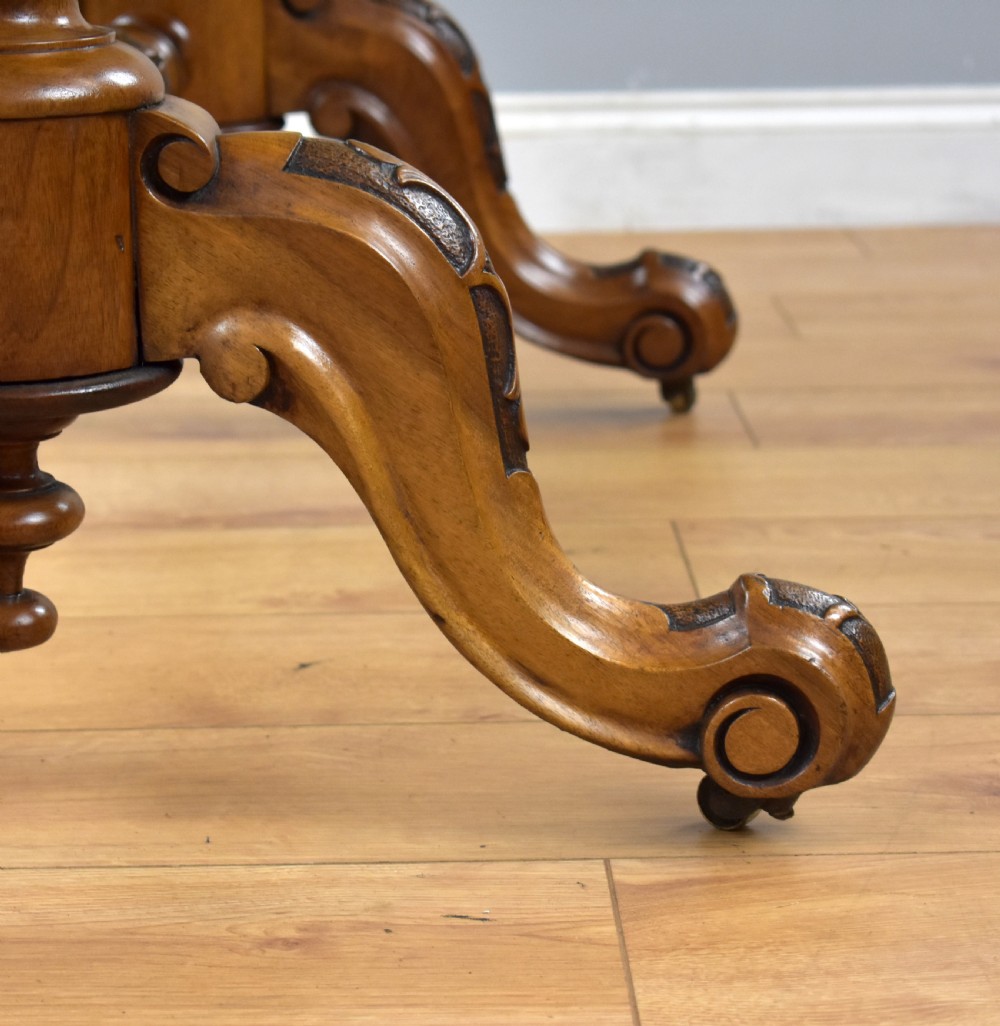Victorian Burr Walnut Stretcher Table View XI