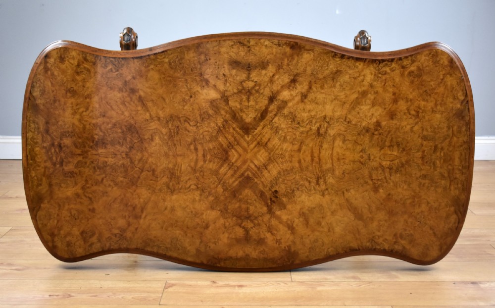 Victorian Burr Walnut Stretcher Table View XII
