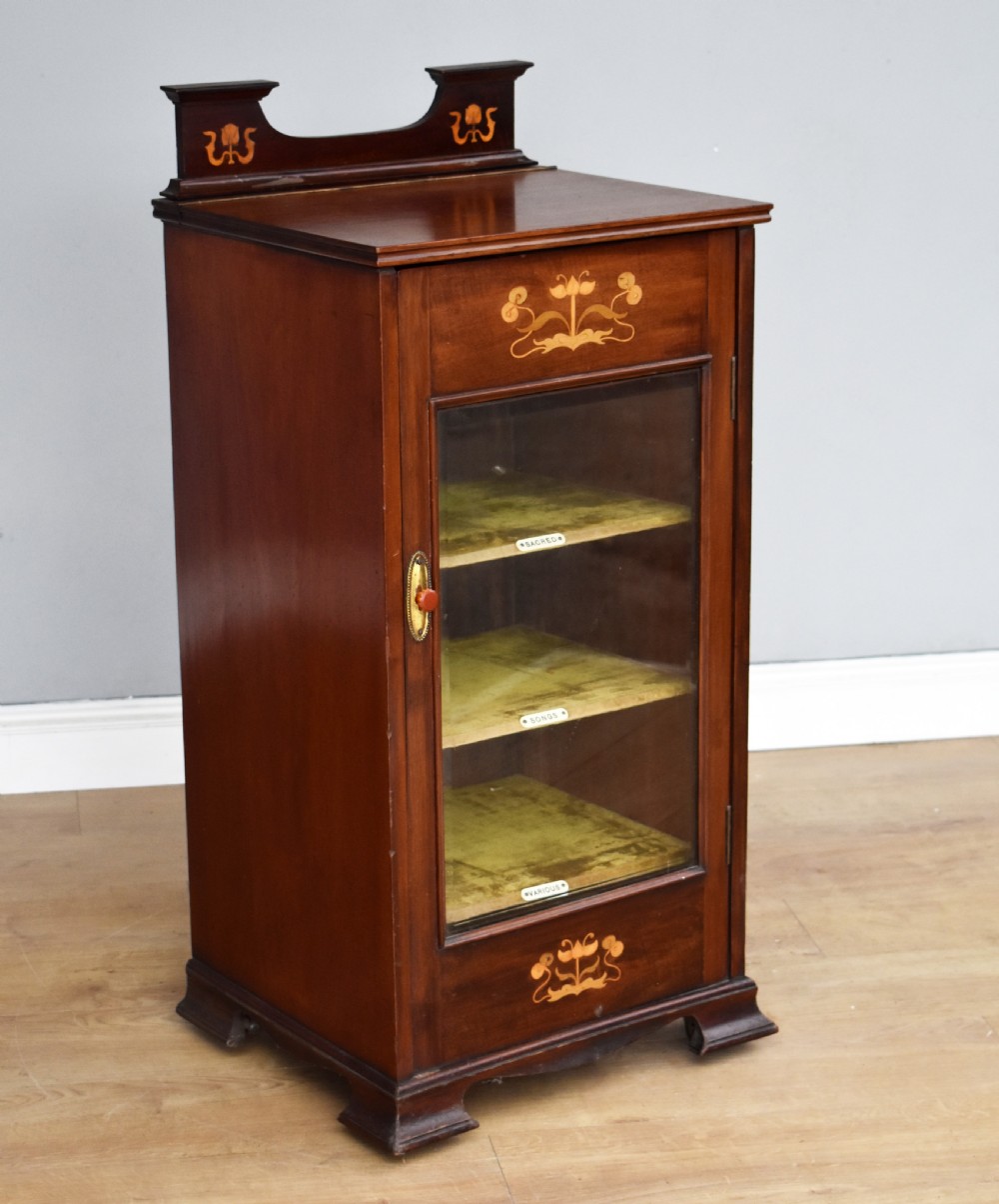 Victorian Mahogany Inlaid Art Nouveau Music Cabinet