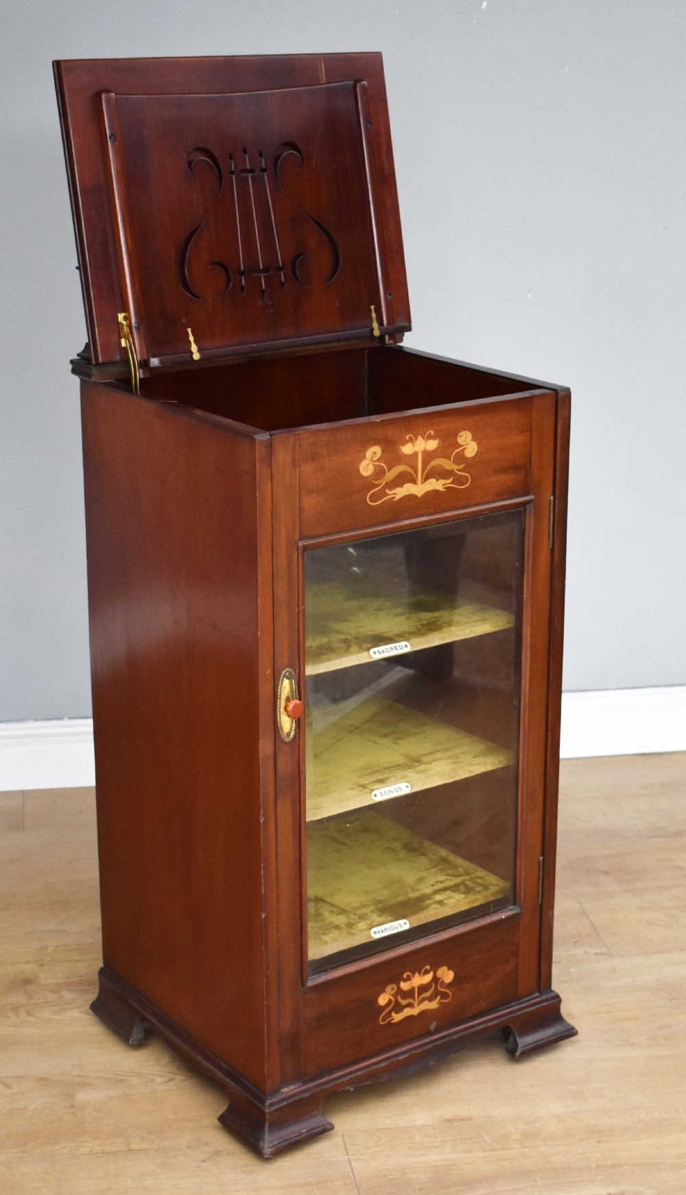 Victorian Mahogany Inlaid Art Nouveau Music Cabinet View II