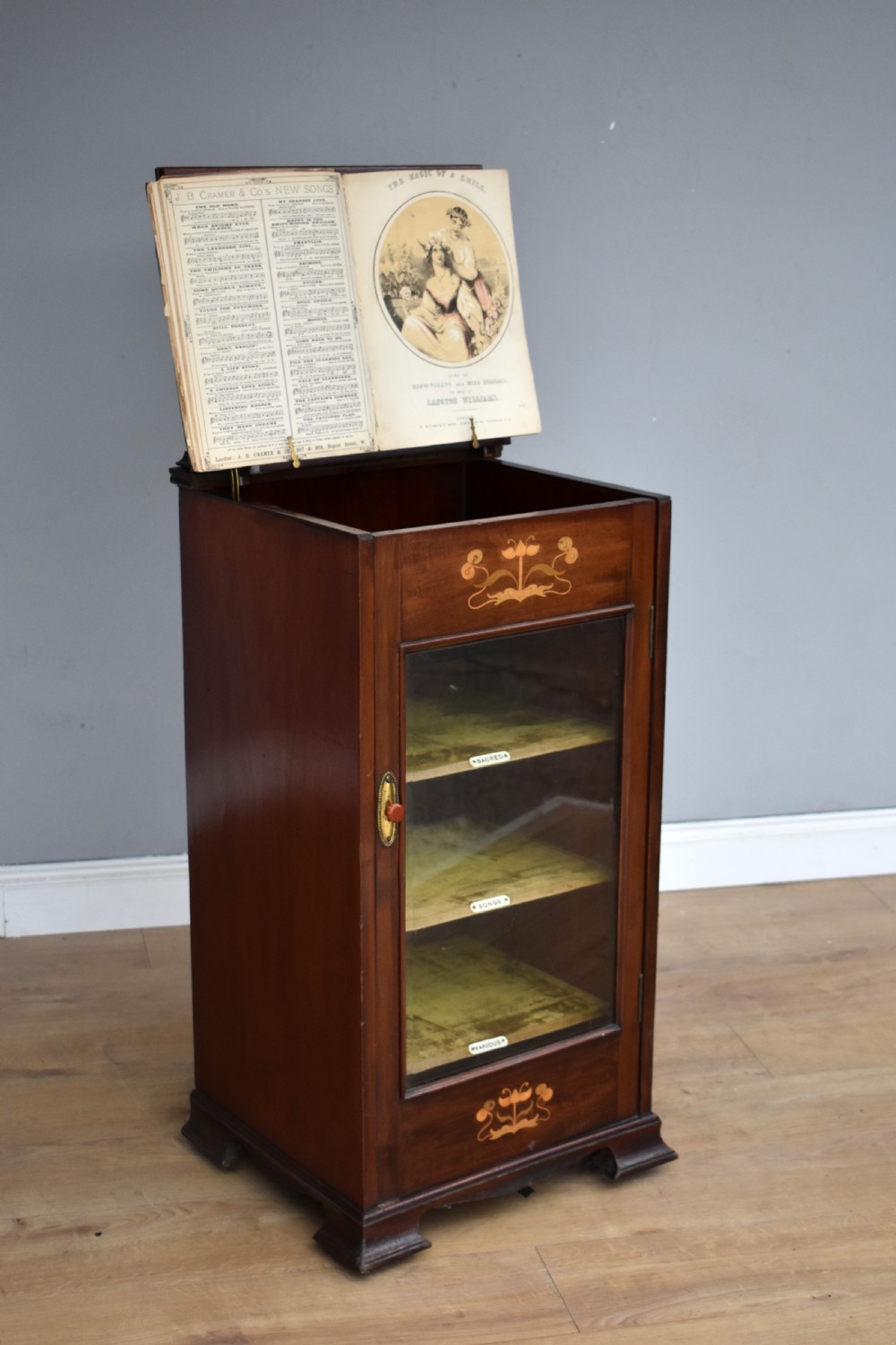 Victorian Mahogany Inlaid Art Nouveau Music Cabinet View XV