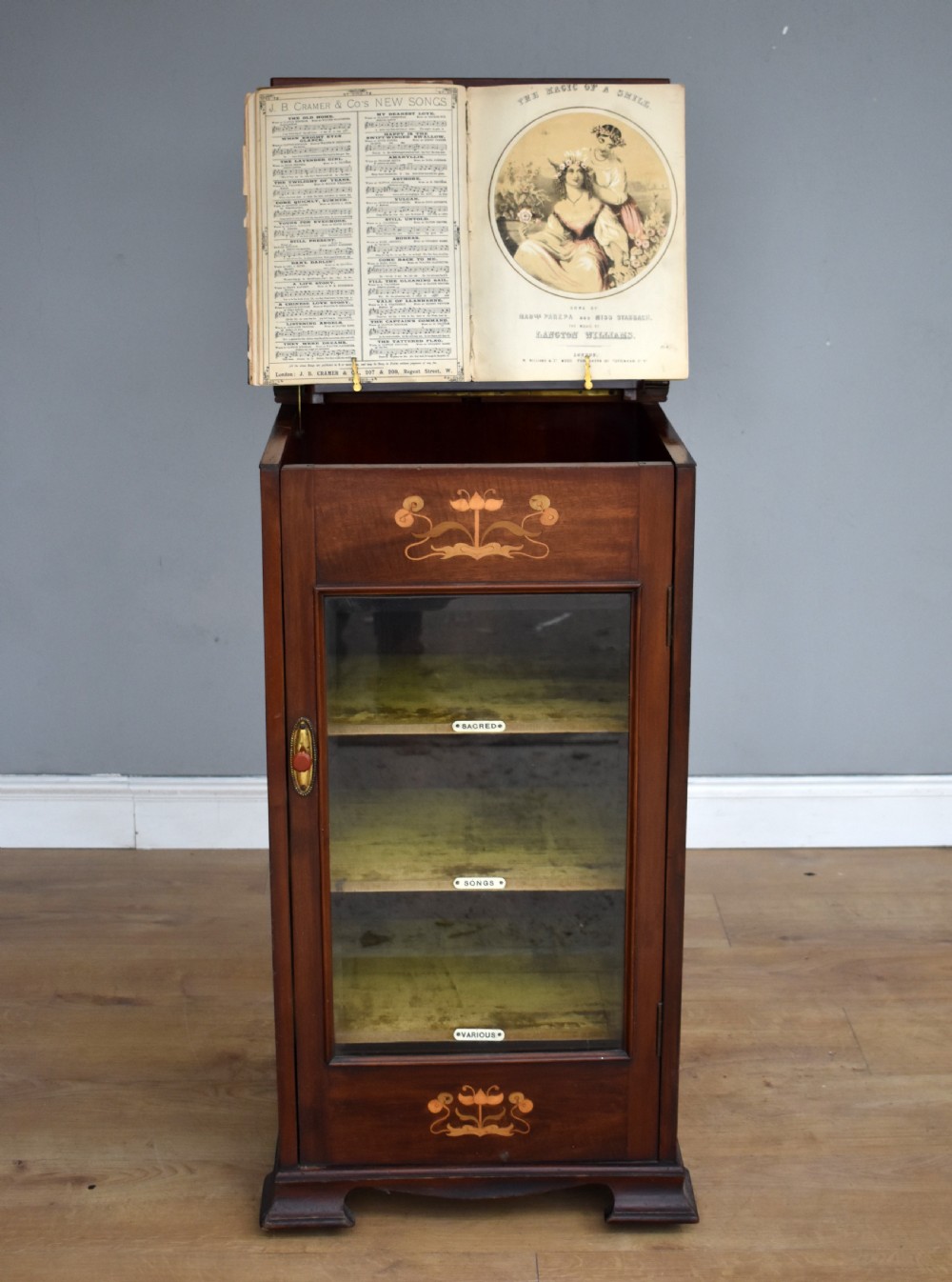 Victorian Mahogany Inlaid Art Nouveau Music Cabinet View XVI