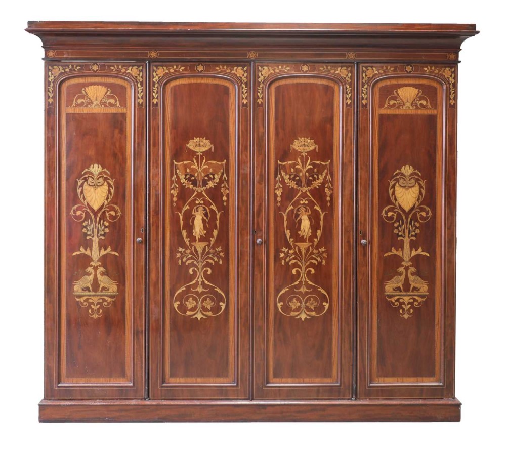 Victorian Mahogany and Inlaid Four Door Wardrobe