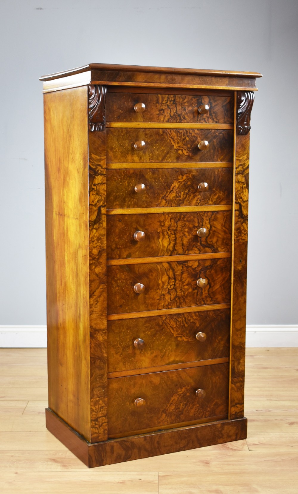 Victorian Burr Walnut Wellington Chest