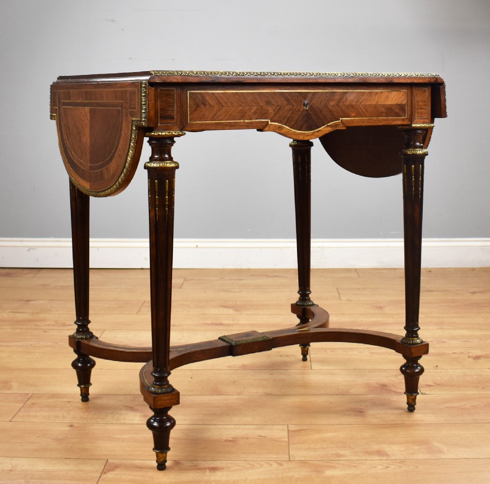 19th Century Rosewood & Brass Inlaid Drop Leaf Table 