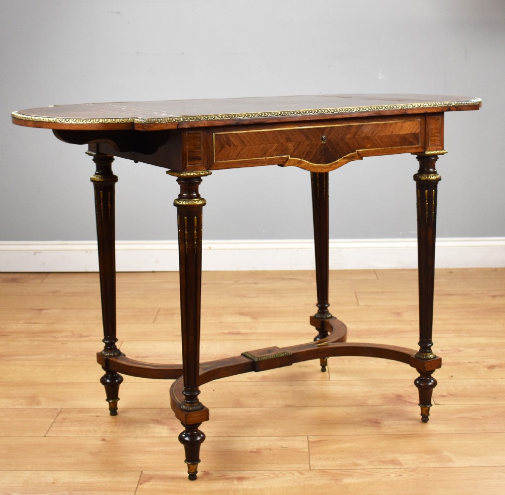19th Century Rosewood & Brass Inlaid Drop Leaf Table  View II