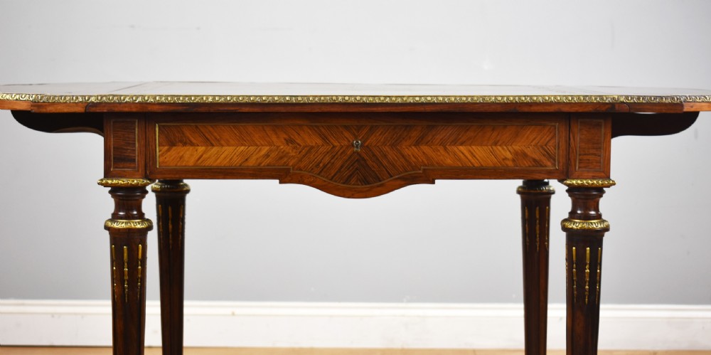 19th Century Rosewood & Brass Inlaid Drop Leaf Table  View V