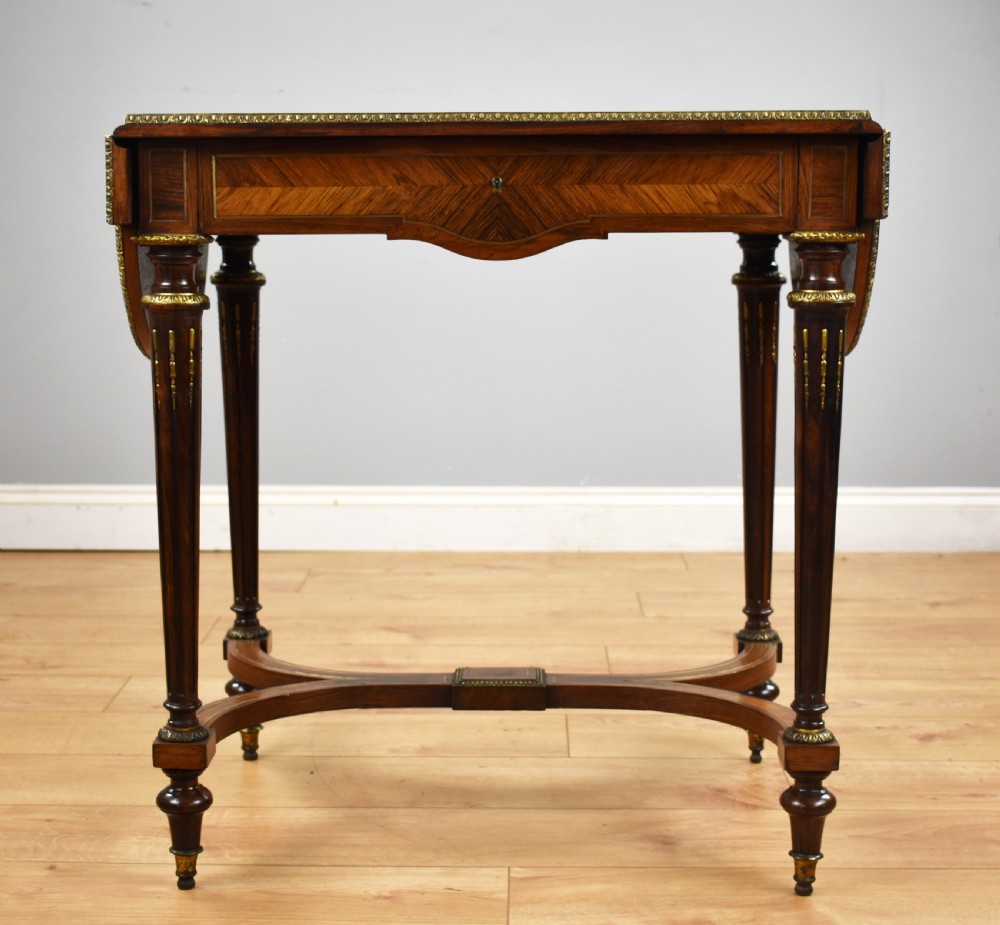 19th Century Rosewood & Brass Inlaid Drop Leaf Table  View X