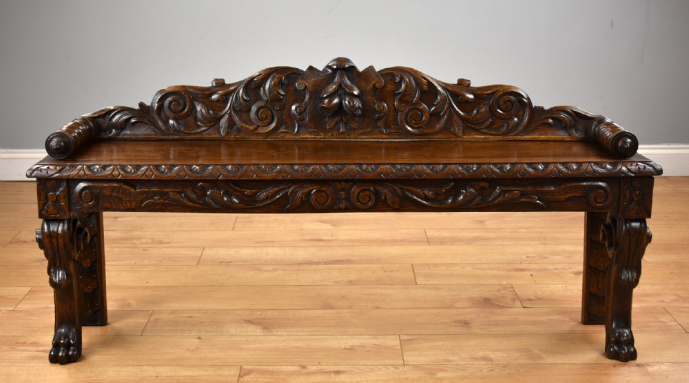 Victorian Carved Oak Window Seat View II