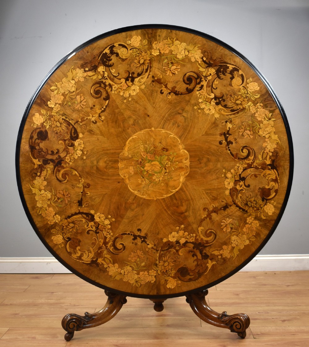 Victorian Marquetry Inlaid Oval Tilt Top Breakfast Table