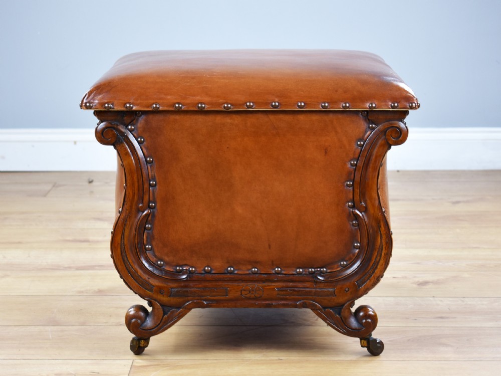 Victorian Hand Dyed Leather Ottoman View II
