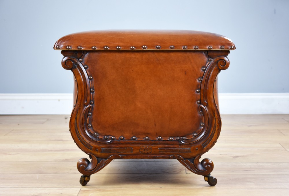 Victorian Hand Dyed Leather Ottoman View III