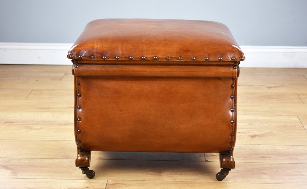 Victorian Hand Dyed Leather Ottoman View X