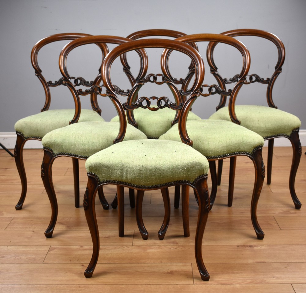 Set Six Victorian Walnut Dining Chairs