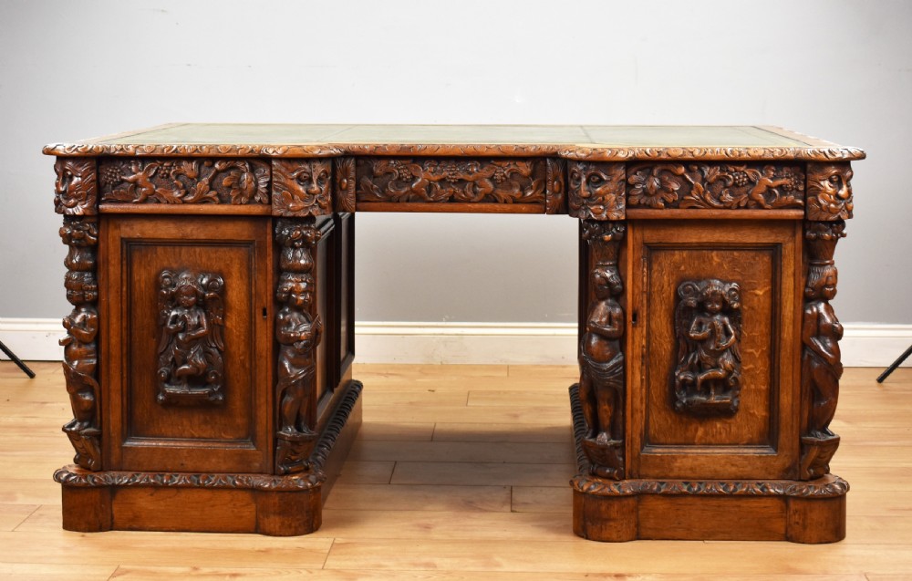 Victorian Carved Oak Desk View II