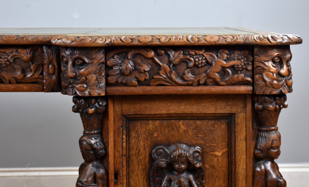 Victorian Carved Oak Desk View VIII