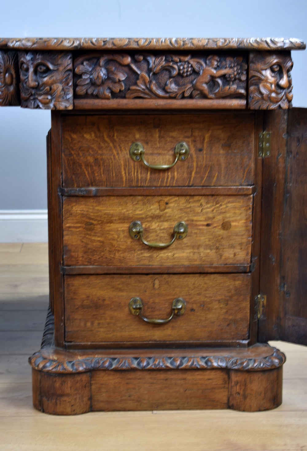 Victorian Carved Oak Desk View XI