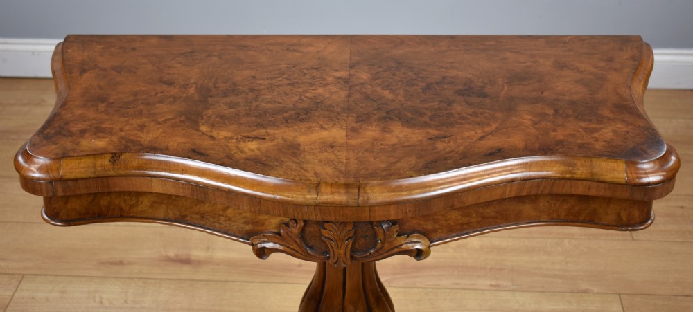 Victorian Burr Walnut Serpentine Card Table View IX