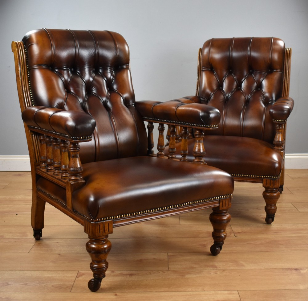 Pair of Victorian Hand Dyed Leather Library Chairs
