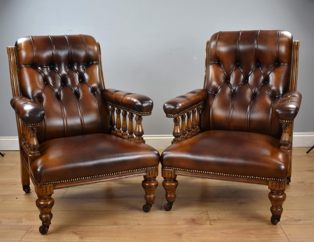 Pair of Victorian Hand Dyed Leather Library Chairs View II