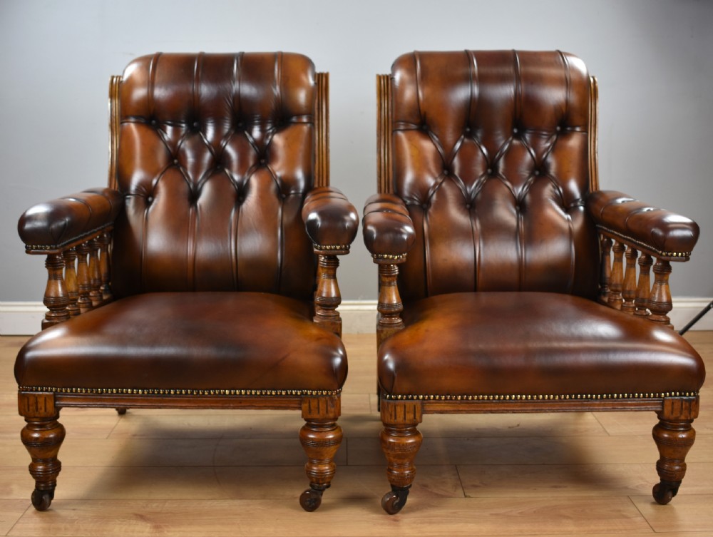 Pair of Victorian Hand Dyed Leather Library Chairs View III