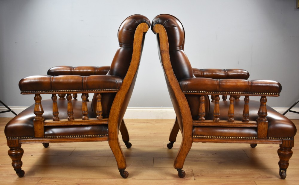 Pair of Victorian Hand Dyed Leather Library Chairs View IV