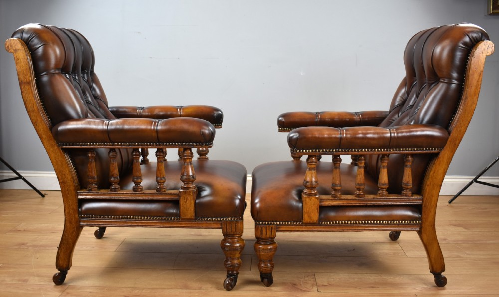 Pair of Victorian Hand Dyed Leather Library Chairs View V