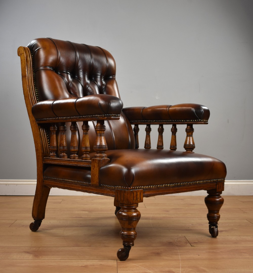 Pair of Victorian Hand Dyed Leather Library Chairs View VII