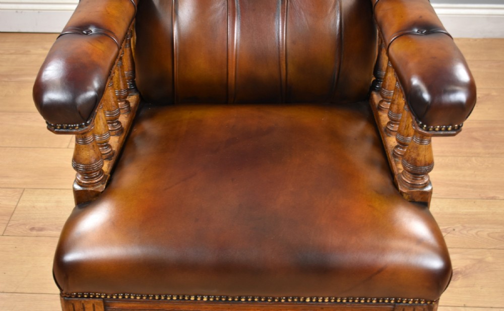Pair of Victorian Hand Dyed Leather Library Chairs View X