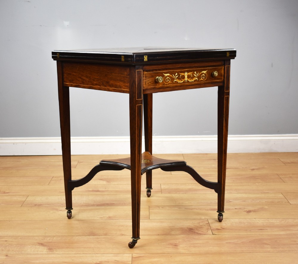 Victorian Rosewood Inlaid Envelope card table