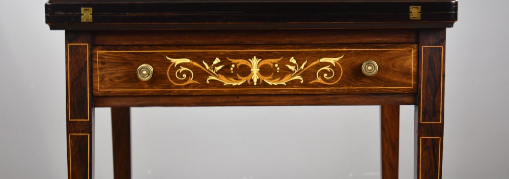 Victorian Rosewood Inlaid Envelope card table View III