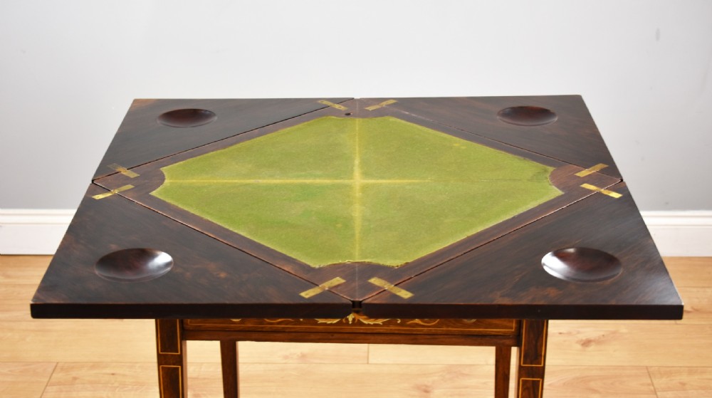 Victorian Rosewood Inlaid Envelope card table View VIII