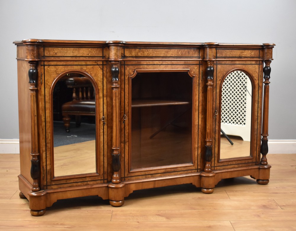 Victorian Burr Walnut Inlaid Credenza