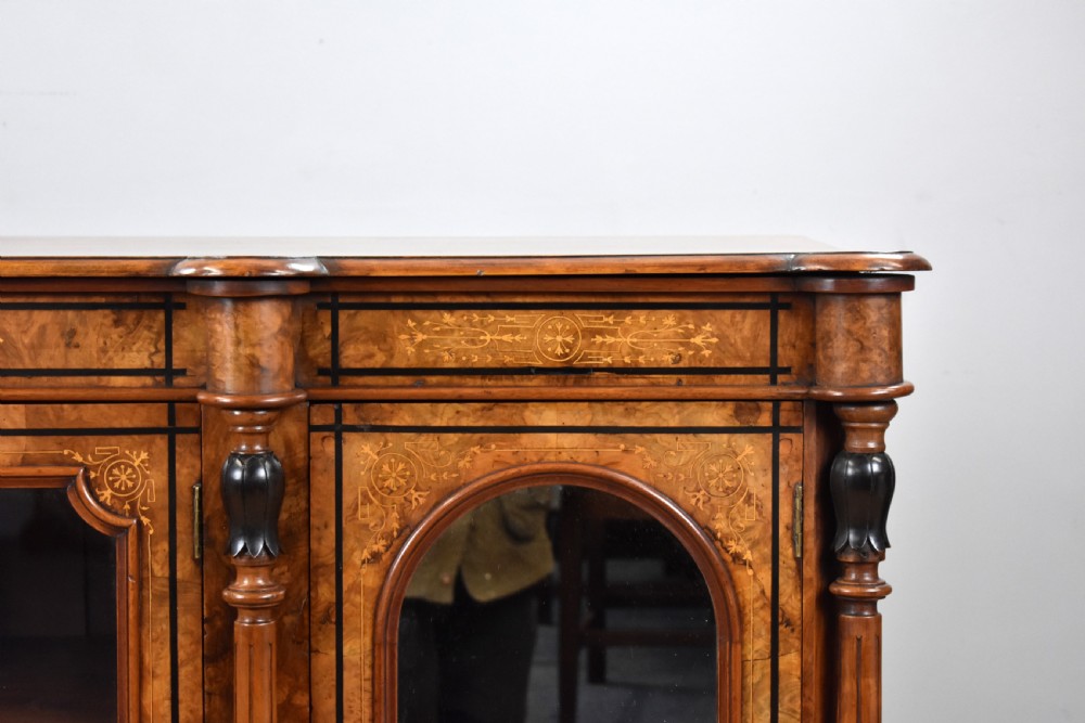 Victorian Burr Walnut Inlaid Credenza View V
