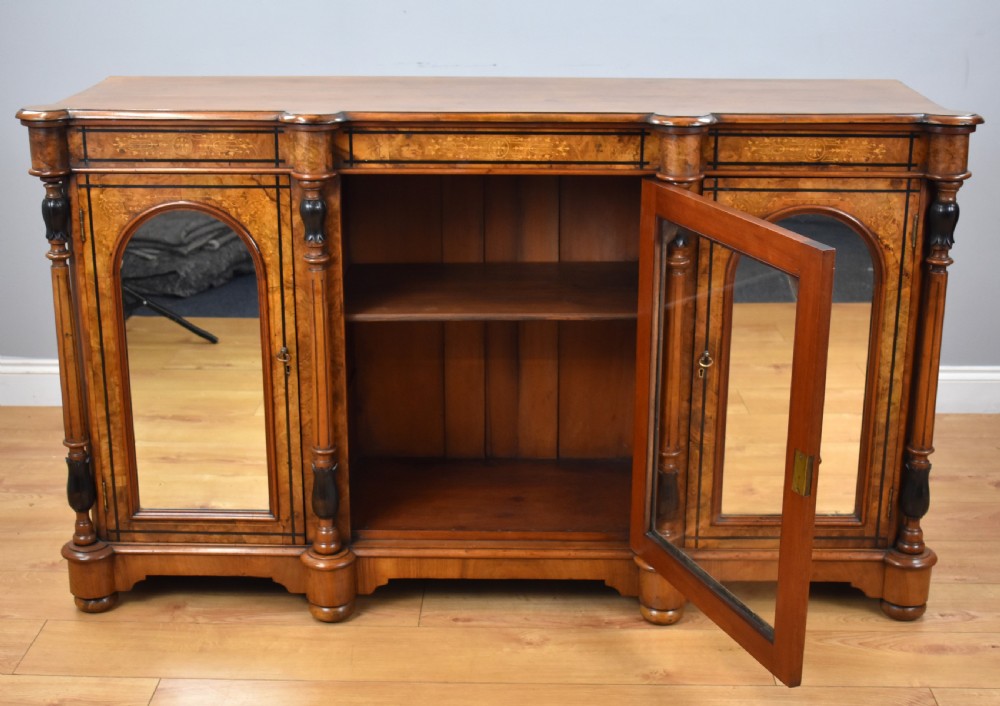 Victorian Burr Walnut Inlaid Credenza View X