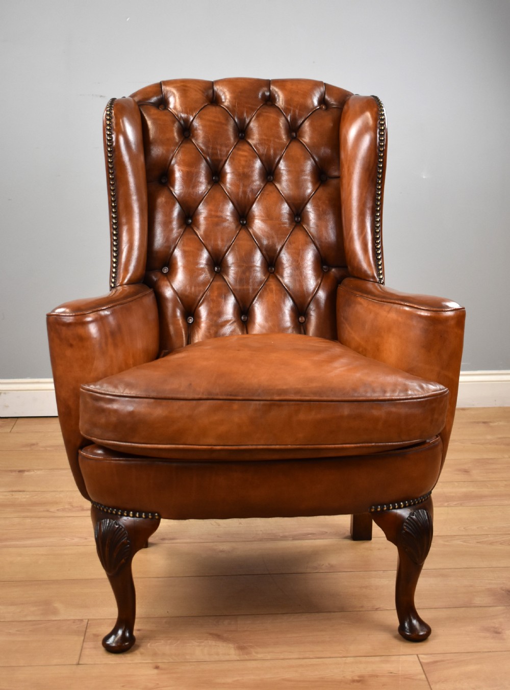 Victorian Hand Dyed Leather Wing Back Armchair View II
