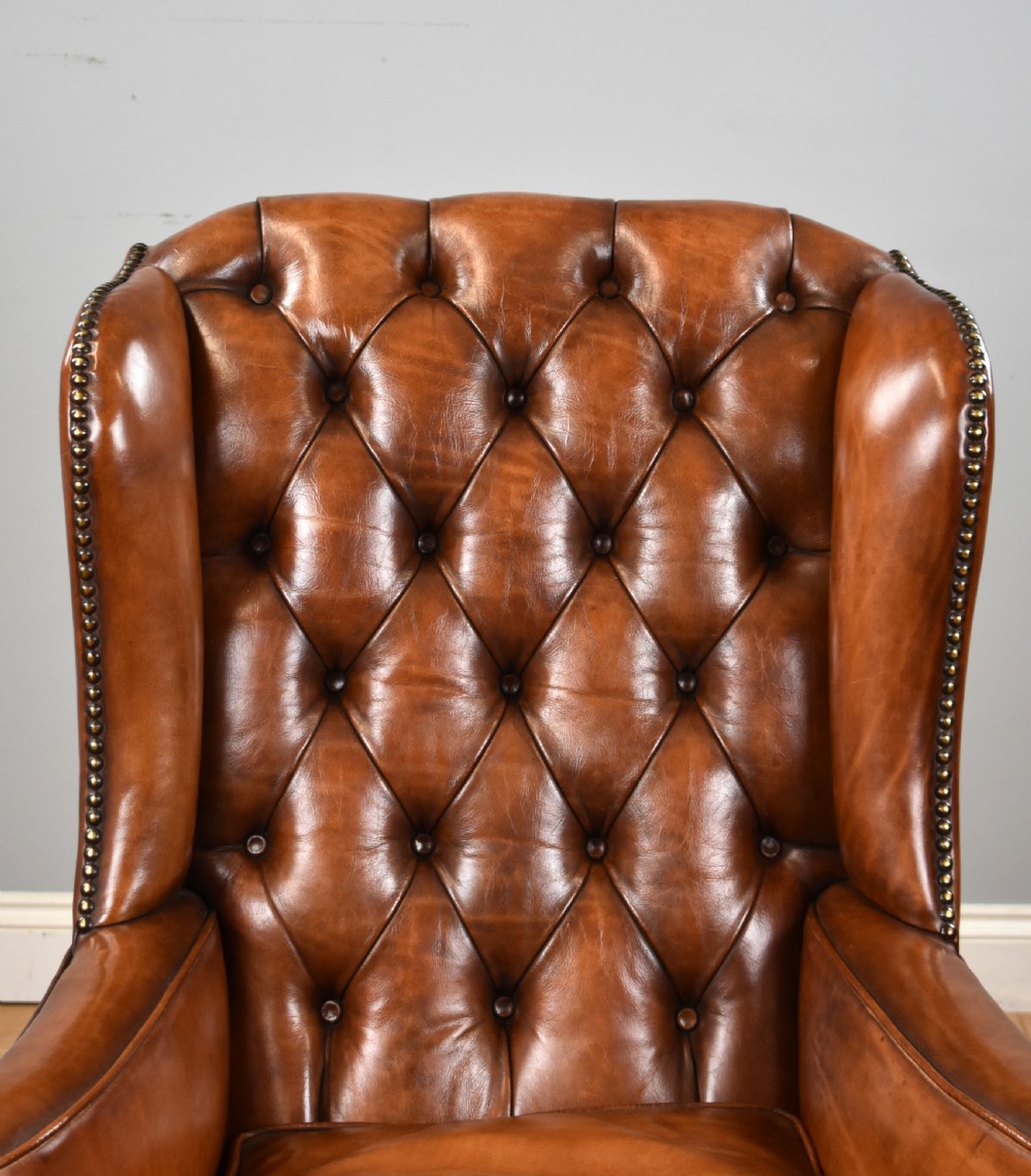 Victorian Hand Dyed Leather Wing Back Armchair View III