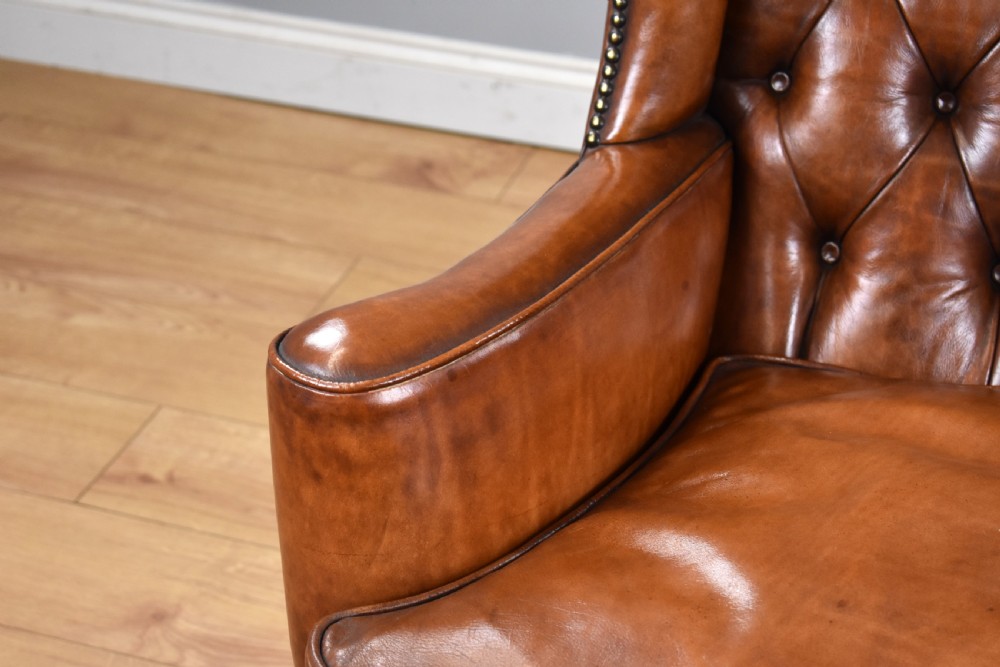Victorian Hand Dyed Leather Wing Back Armchair View IV